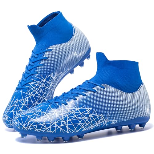 Eoecoioui Kids Soccer Cleats High Top Training Youth Football Cleats, Boys Girls Athletic Outdoor Blue - Image 2