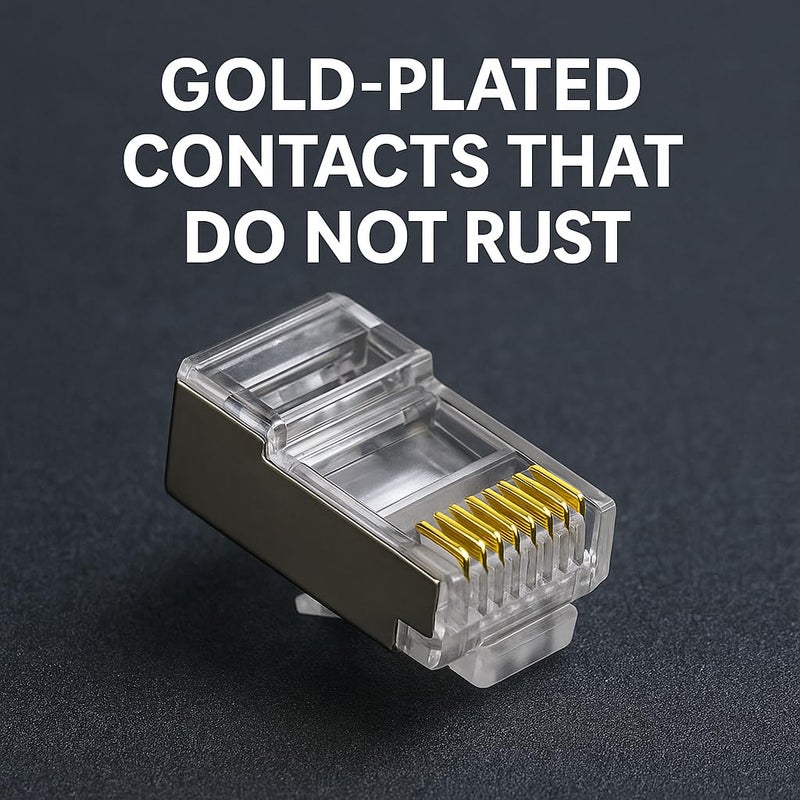 Expertronics 25 Pcs RJ45 Cat6 Shielded Connector Plug for Ethernet Cable – Gold Plated 8P8C Modular Network Plug – High-Speed, Stable Signal Transmission – Compatible with Cat5, Cat5e, Cat6 Cables - Image 5