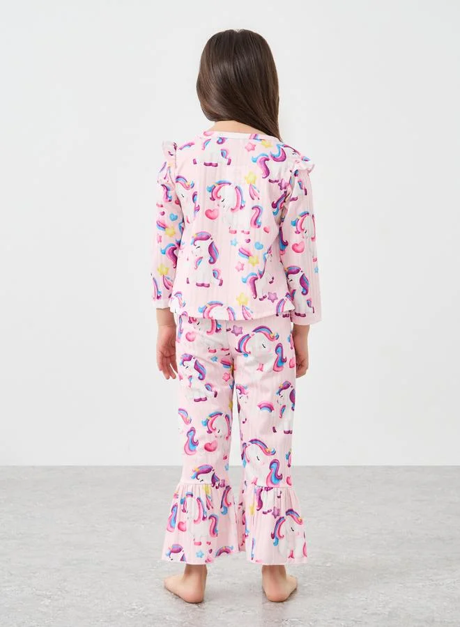 Styli Styli Unicorn Print Top and Pyjama Set