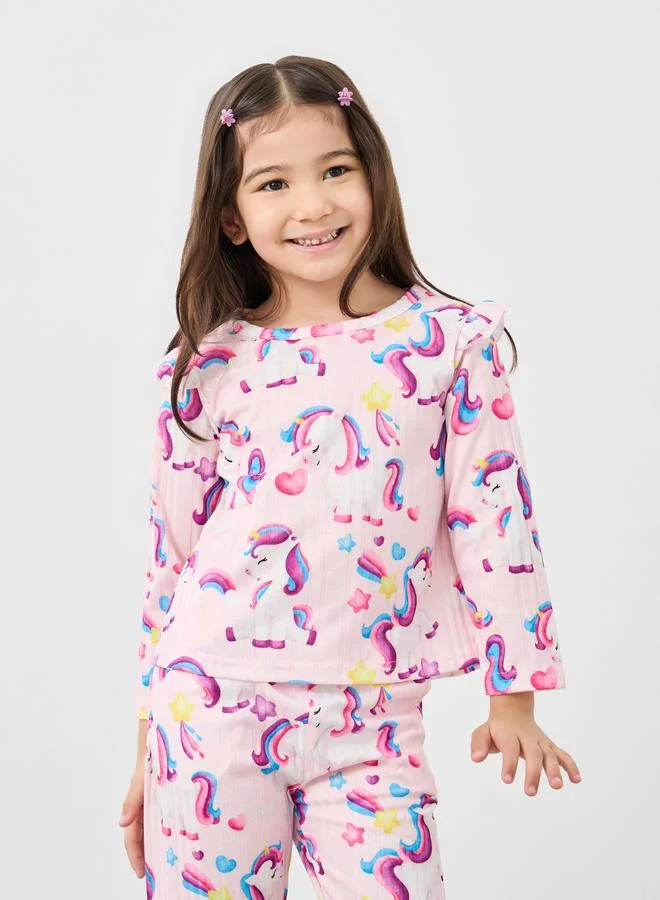 ستايلي Styli Unicorn Print Top and Pyjama Set