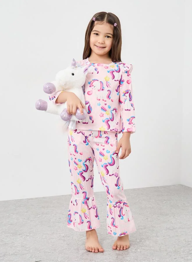 ستايلي Styli Unicorn Print Top and Pyjama Set