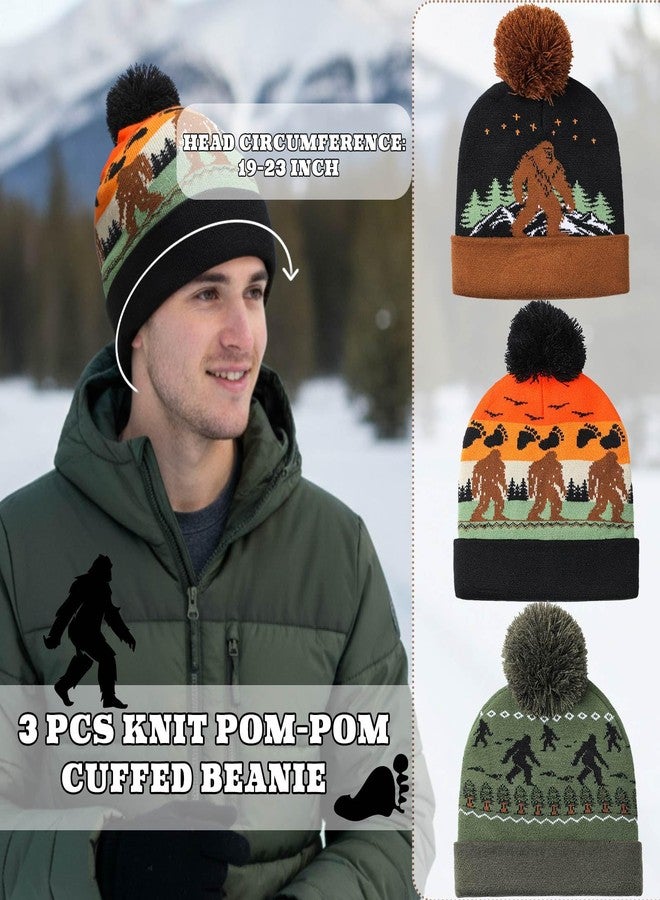 Berlune 3 Pcs Sasquatch Winter Beanie Hat for Men Winter Knit Cuffed Beanie for Men Women Warm Christmas Outdoor Gifts, Multicolor, One size - Image 4