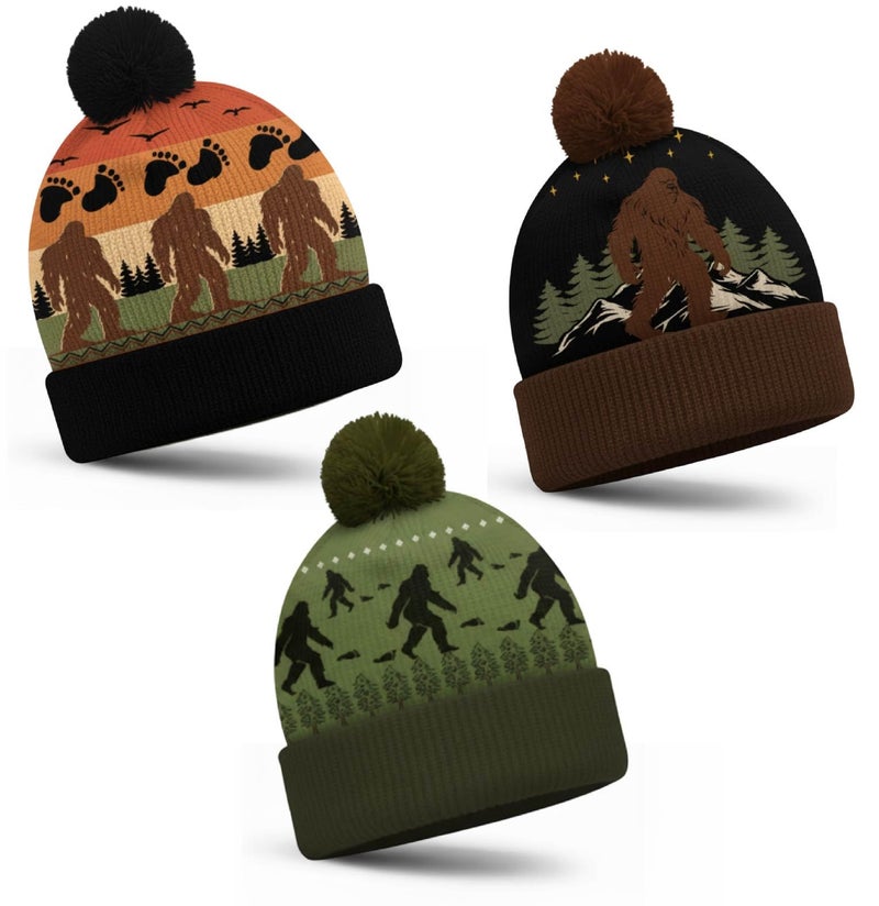 Berlune 3 Pcs Sasquatch Winter Beanie Hat for Men Winter Knit Cuffed Beanie for Men Women Warm Christmas Outdoor Gifts, Multicolor, One size - Image 1