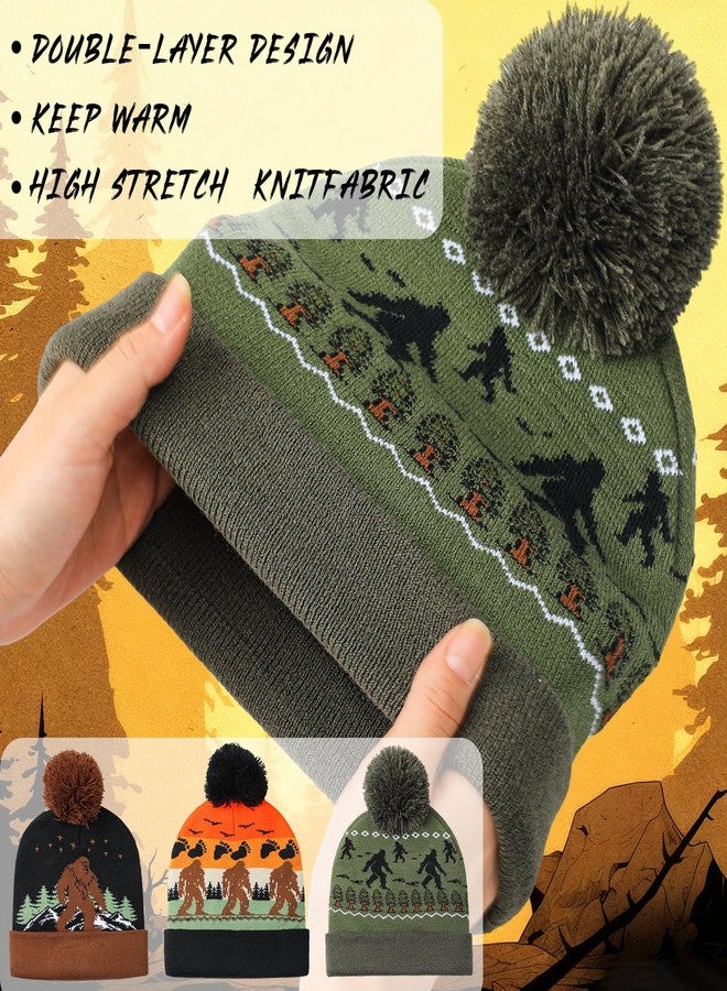 Berlune 3 Pcs Sasquatch Winter Beanie Hat for Men Winter Knit Cuffed Beanie for Men Women Warm Christmas Outdoor Gifts, Multicolor, One size - Image 5