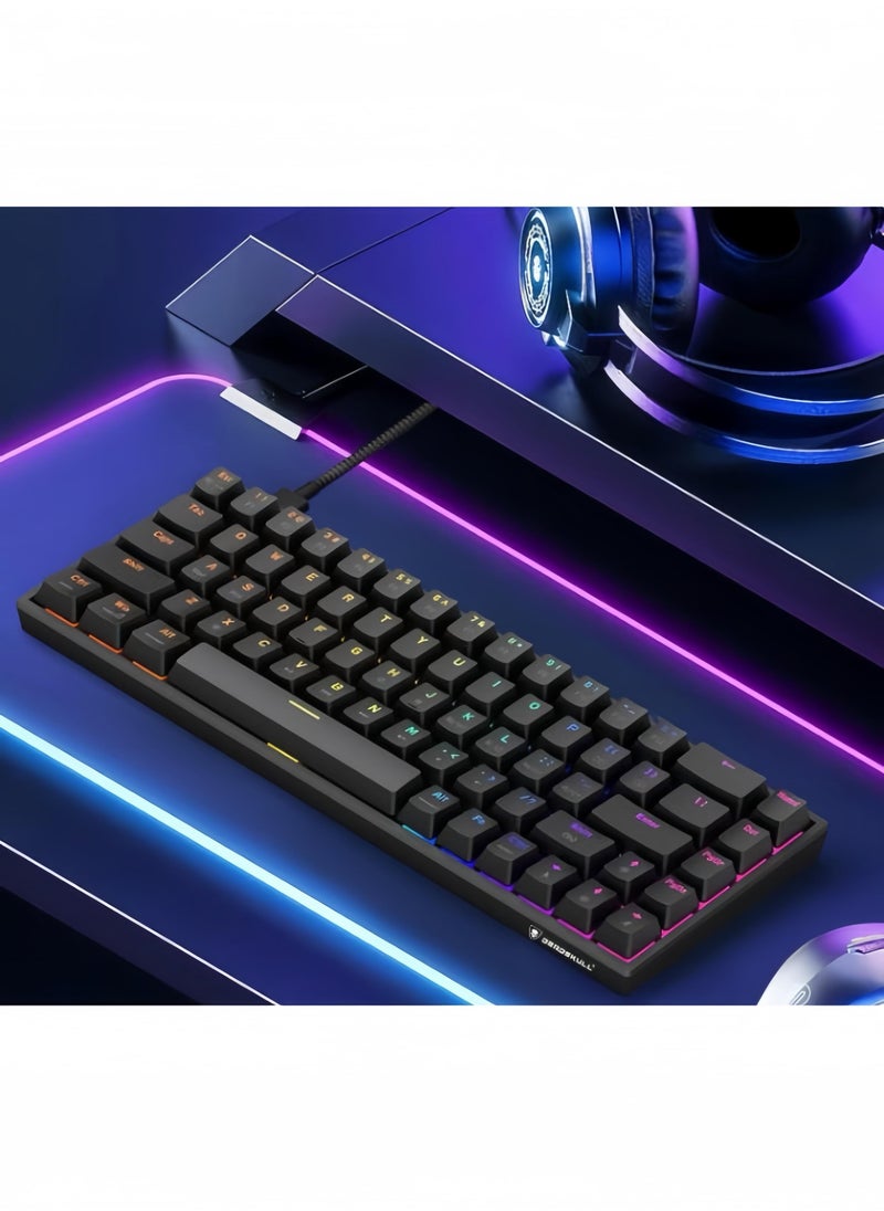 MK005PRO Portable 60% Mechanical Gaming Keyboard, LED Backlit Compact 68 Keys Mini Wired Gaming Keyboard