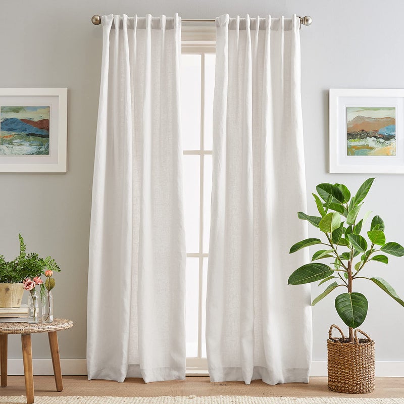 Peri Home Peri Home 100 Linen Back Tab Lined Curtain Panel Pair 95 Panel Pair White 