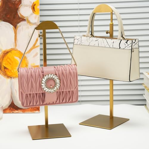 MCKECHSION Purse Display Stand 3 Pack Purse Rack Stainless Steel Antifingerprints Purse Holder Gold Hanging Hook Stands Adjustable Height Table Ornament Display Stand for Home Store Boutique Counter - Image 3
