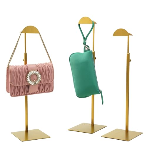 MCKECHSION Purse Display Stand 3 Pack Purse Rack Stainless Steel Antifingerprints Purse Holder Gold Hanging Hook Stands Adjustable Height Table Ornament Display Stand for Home Store Boutique Counter - Image 1