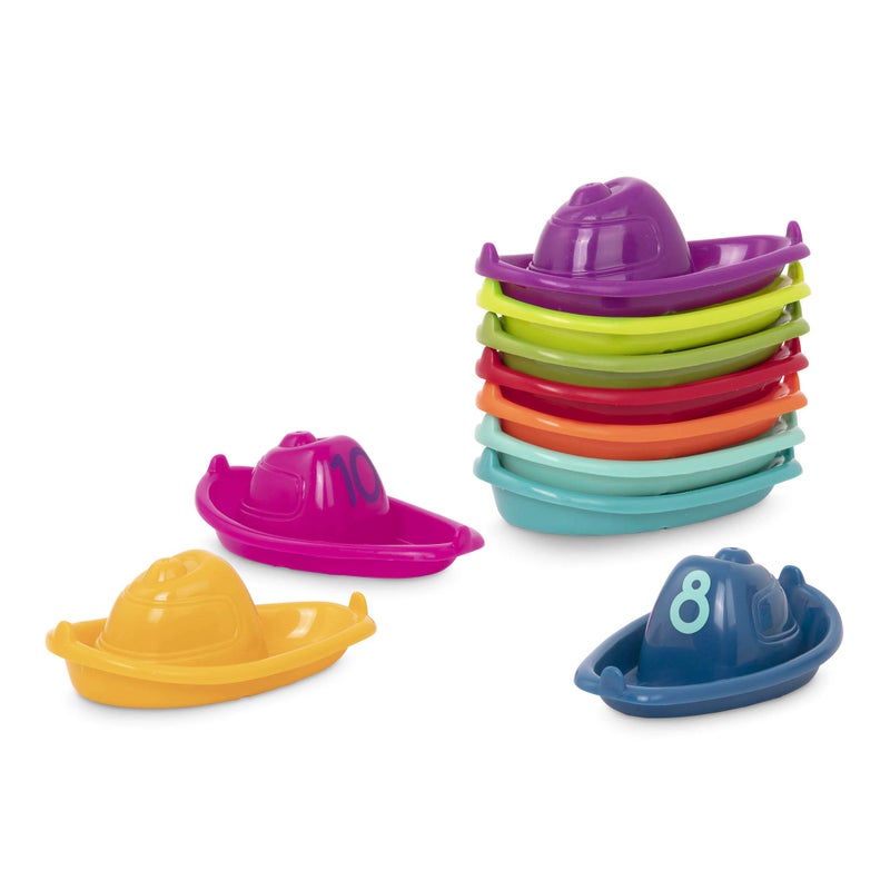 Battat - 10 Stackin' Bath Boats - Numbered & Stackable Bathtime - Floating Toys For The Bath, Pool, Beach - Educational Toys - 6+ Months - Image 1