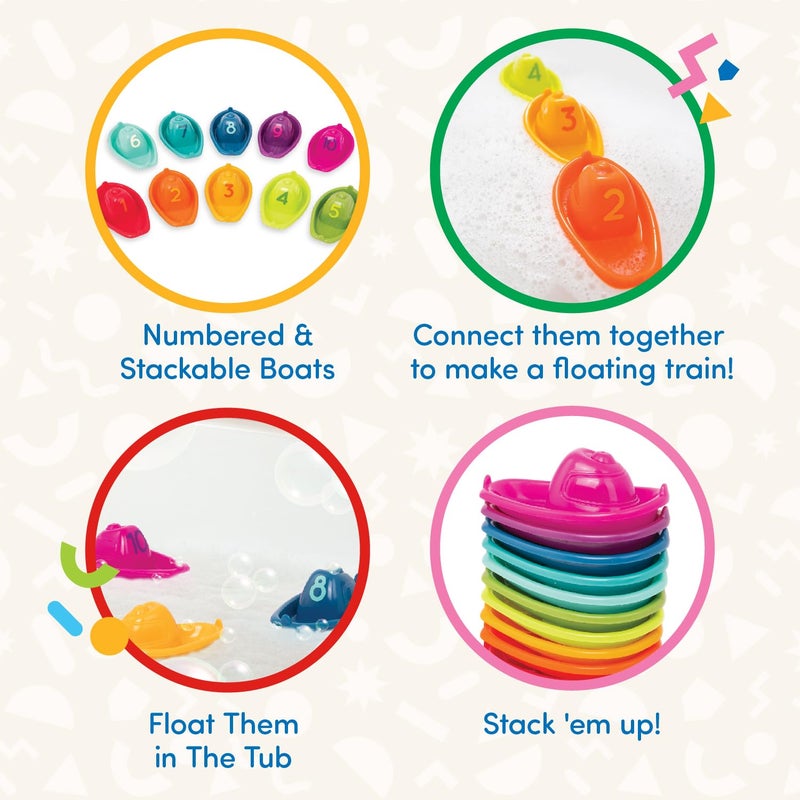Battat - 10 Stackin' Bath Boats - Numbered & Stackable Bathtime - Floating Toys For The Bath, Pool, Beach - Educational Toys - 6+ Months - Image 3