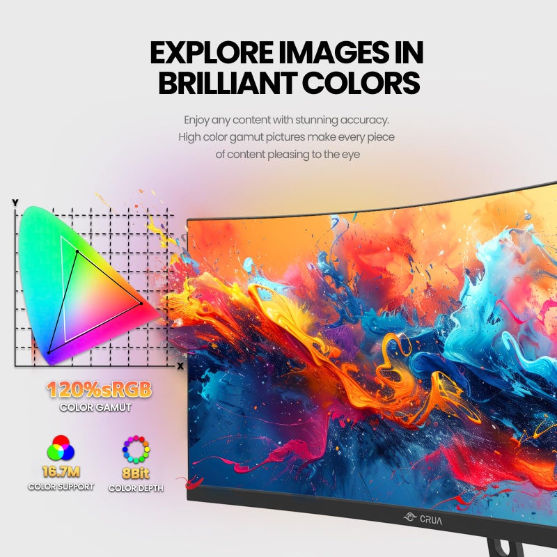 CRUA 30Inch Ultrawide Curved Monitor, 21:9 FHD(2560x1080P) VA Computer Monitor, 120% sRGB 100HZ 1500R PC Monitors Support FreeSync, Wall-Mounted, with HDMI/DP Display Port-Black - Image 4