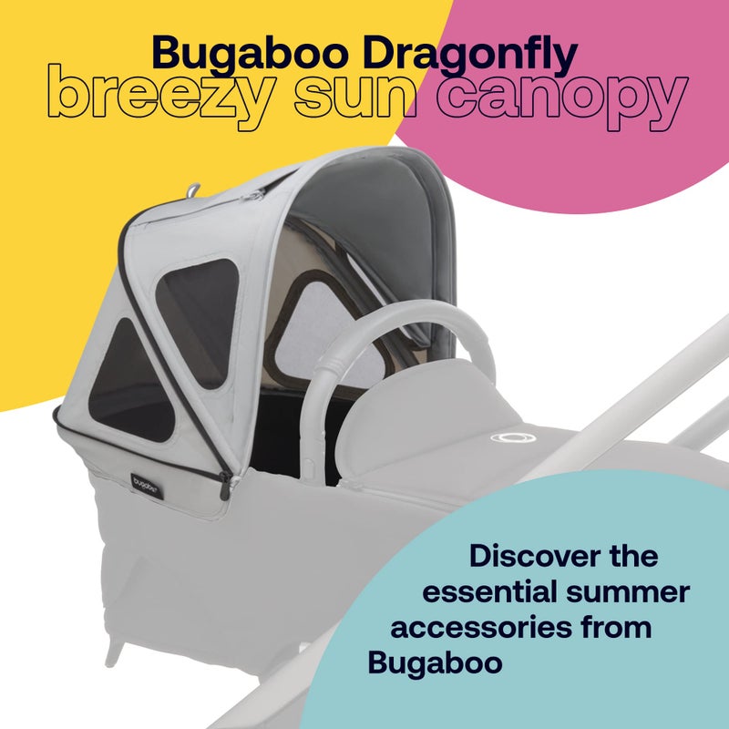 Bugaboo Breezy Sun Canopy with Ventilation Panels & Built-in Mosquito Net â€“ Compatible with Bugaboo Dragonfly Strollers â€“ UPF 50+ Fabric & Water-Repellent Protection - Misty Grey - Image 2
