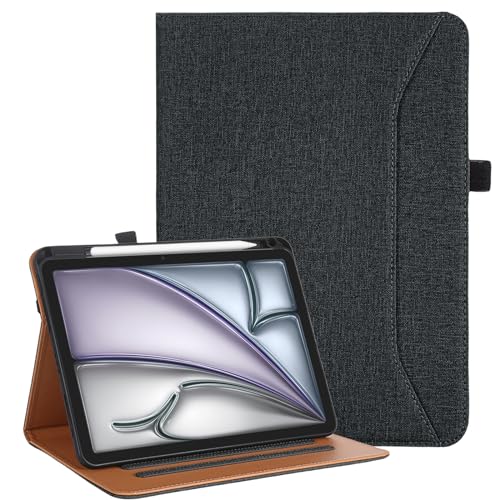 Vakarey for iPad Air 11 Inch Case M4/M3/M2(2026/2025/2024),iPad Air 5th/4th Generation 10.9 Case with Pencil Holder,Hand Strap & Shockproof Stand Cover,Black - Image 1
