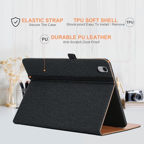Vakarey for iPad Air 11 Inch Case M4/M3/M2(2026/2025/2024),iPad Air 5th/4th Generation 10.9 Case with Pencil Holder,Hand Strap & Shockproof Stand Cover,Black - Image 4