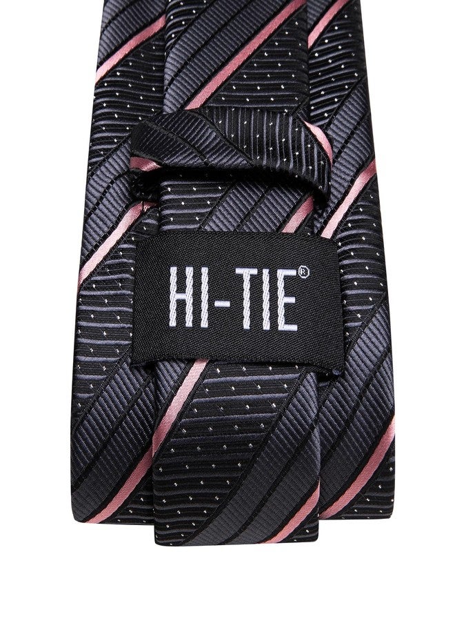 Hi-Tie Silk Ties Set for Men Grey Pink Plaid Paisley Striped Mens Necktie Pocket Square Cufflinks Set Formal Wedding Party - Image 5
