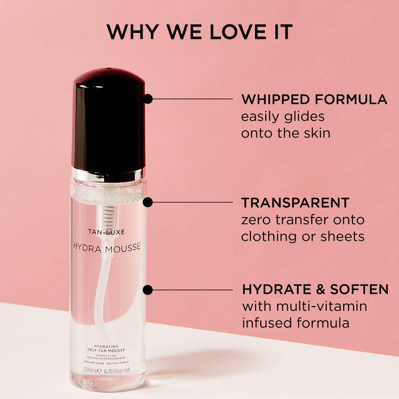 TAN-LUXE Hydra-Mousse - Hydrating Self-Tan Mousse, 200ml - Cruelty & Toxin Free - Light/Medium - Image 2