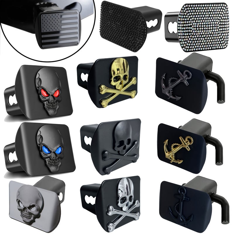 1pc Curved Surface Anchor Black Skull Metal 3D Emblem Mounting Bracket Cover with Locking Pin Suitable for 2 Inch Receivers - Image 5
