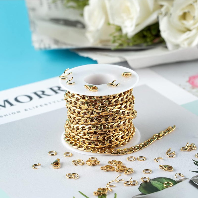 UMAOKANG 16.4 Feet Stainless Steel Gold Cuban Chains 5mm Twisted Links Chain Spool Necklace Chain Bulk with Open Jump Rings Lobster Clasps for Women DLY Bracelet Jewelry Making - Image 4