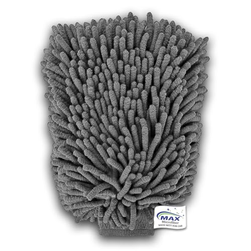 MAX Double Sided Microfiber Wash Mitt Cleaning Gloves (1 Pc) | Extra Large, Super Absorbent, Scratch-Free, Big Chenille Mitt Glove, 2400 GSM, 26 x 19 cm, Grey - Image 1
