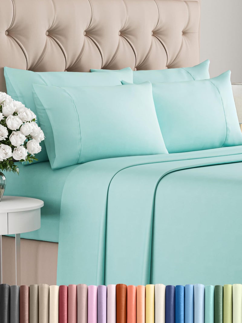 CGK Unlimited Queen Sheets Set 6 Piece - Includes 4 Pillowcases - Bed Sheets Queen Size - Soft Hotel Luxury Bedding - Cooling, Comfy, Cozy & Breathable - 1 Flat, 1 Fitted & 4 Pillowcases w/ Deep Pockets - Spa Blue - Image 1