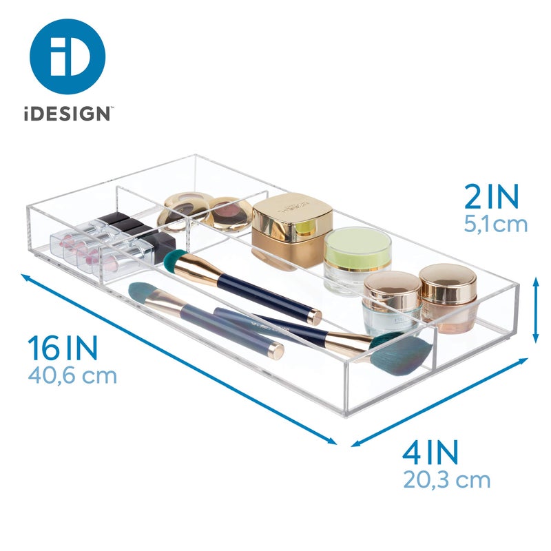 InterDesign iDesign Clarity Plastic Divided Drawer Organizer, Storage Container for Vanity, Bathroom, Kitchen Drawers, 8" x 16" x 2", Clear,40850 - Image 3