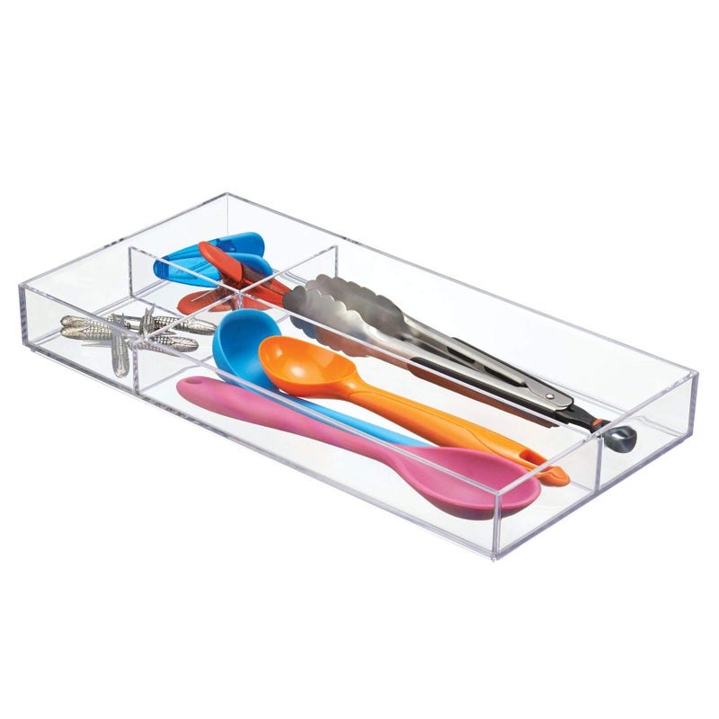 InterDesign iDesign Clarity Plastic Divided Drawer Organizer, Storage Container for Vanity, Bathroom, Kitchen Drawers, 8" x 16" x 2", Clear,40850 - Image 5
