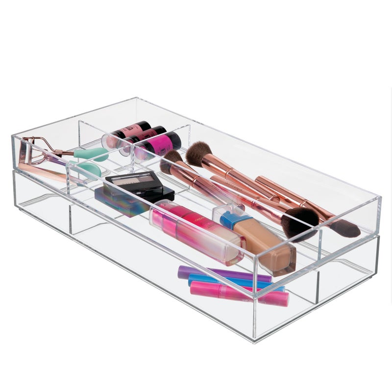 InterDesign iDesign Clarity Plastic Divided Drawer Organizer, Storage Container for Vanity, Bathroom, Kitchen Drawers, 8" x 16" x 2", Clear,40850 - Image 4