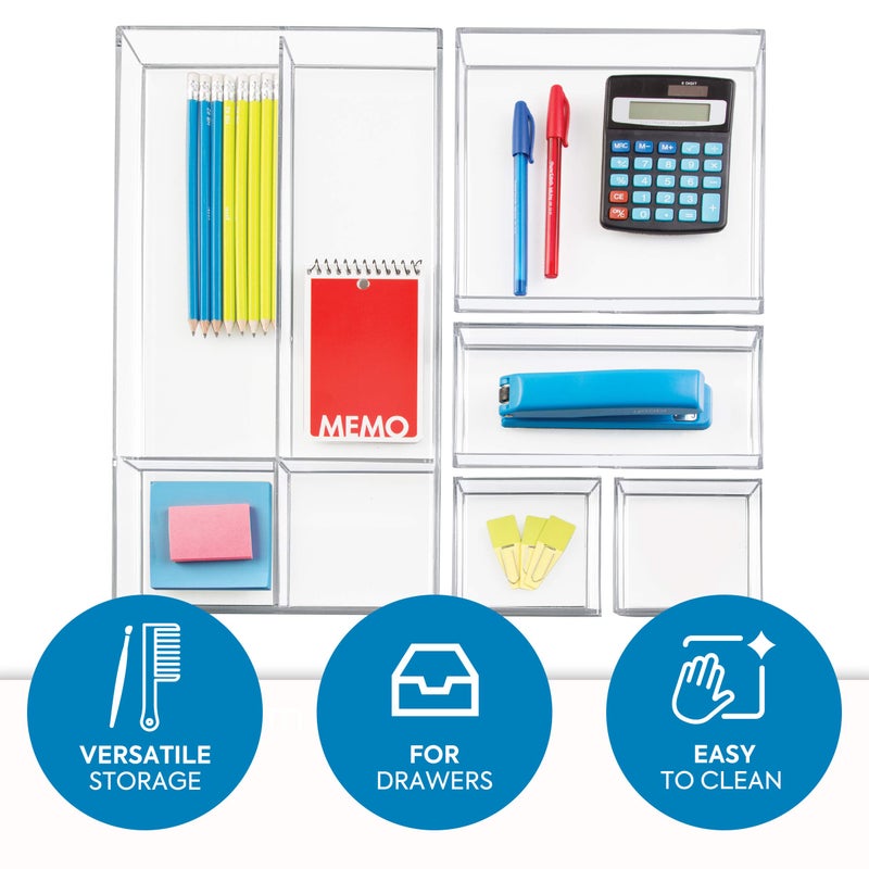 InterDesign iDesign Clarity Plastic Divided Drawer Organizer, Storage Container for Vanity, Bathroom, Kitchen Drawers, 8" x 16" x 2", Clear,40850 - Image 2