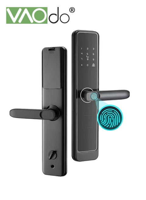 Smart Door Lock with Handle Keyless,Entry Door Lock Use Magnetic Card Fingerprint Password or Key to Unlock,Smart Locks for Front Door with Keypad and Sound Alarm Function