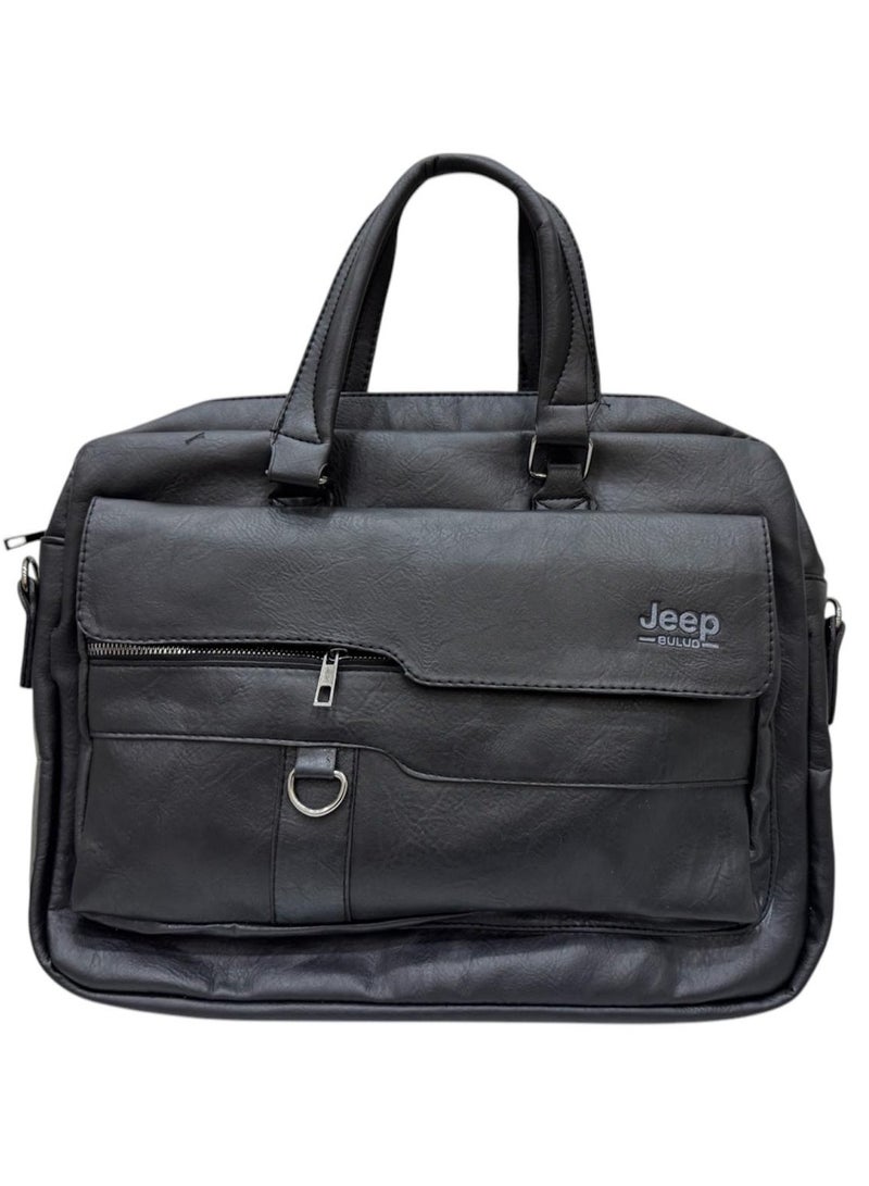 Jeep Buluo Jeep Leather Laptop Briefcase Messenger Bag for Men (blak) - Image 1