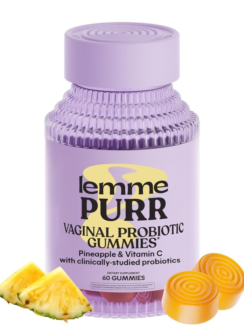 Lemme Purr Vaginal Probiotic Gummies for Women Tasty Pineapple 60 Count 30 Servings  - Image 1