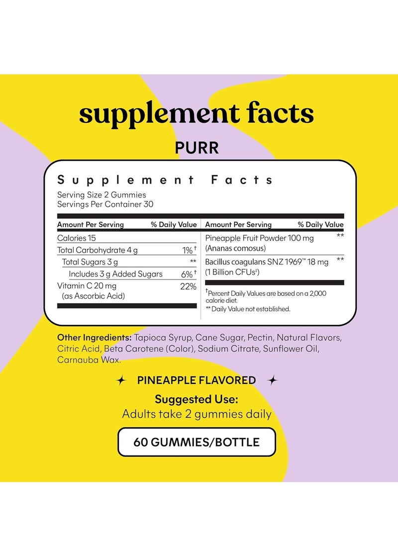 Lemme Purr Vaginal Probiotic Gummies for Women Tasty Pineapple 60 Count 30 Servings  - Image 2