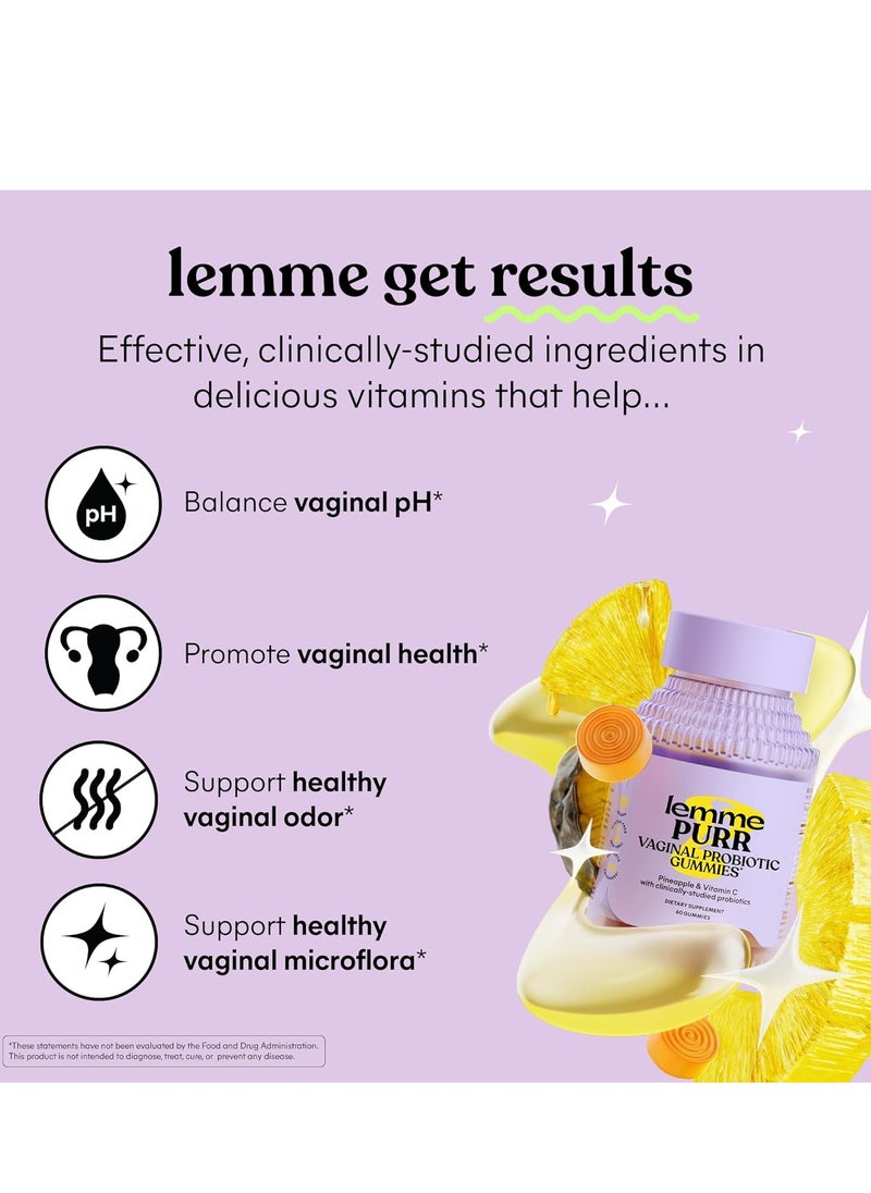 Lemme Purr Vaginal Probiotic Gummies for Women Tasty Pineapple 60 Count 30 Servings  - Image 3