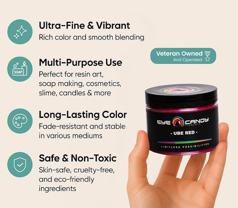 Eye Candy Premium Red Mica Powder Pigments | Multipurpose DIY Arts and Crafts Additive | Acrylic, Woodworking, Bath Bombs, Resin, Epoxy, Soap, Fishing Lures (Ube Red) - Image 3