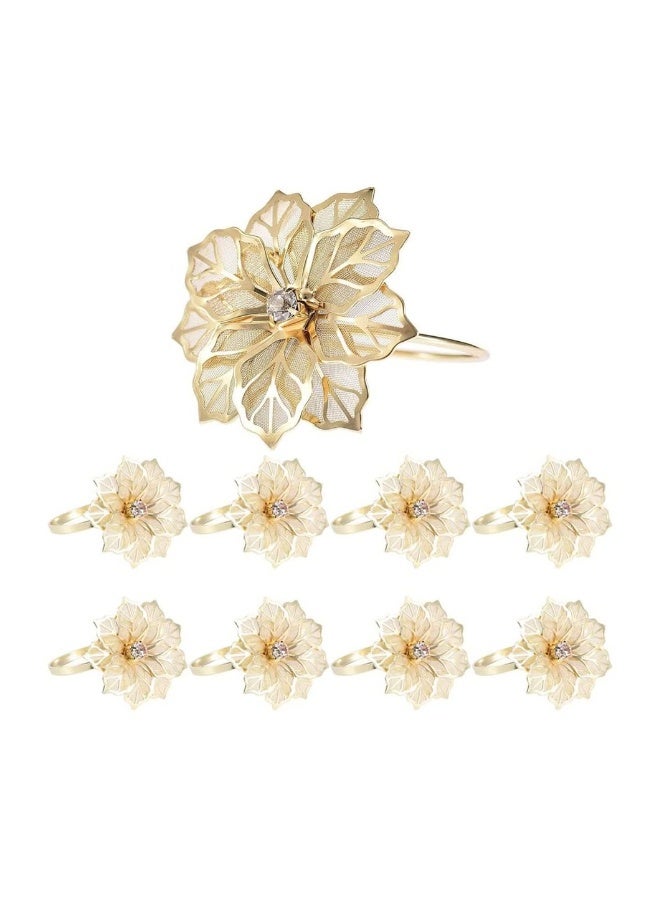 Napkin Rings Alloy Hollow Out Flower Ring Napkin Holder Adornment Exquisite Household Floral Rhinestone Napkins Rings Set of 8  - Image 1