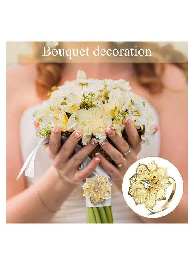 Napkin Rings Alloy Hollow Out Flower Ring Napkin Holder Adornment Exquisite Household Floral Rhinestone Napkins Rings Set of 8  - Image 3