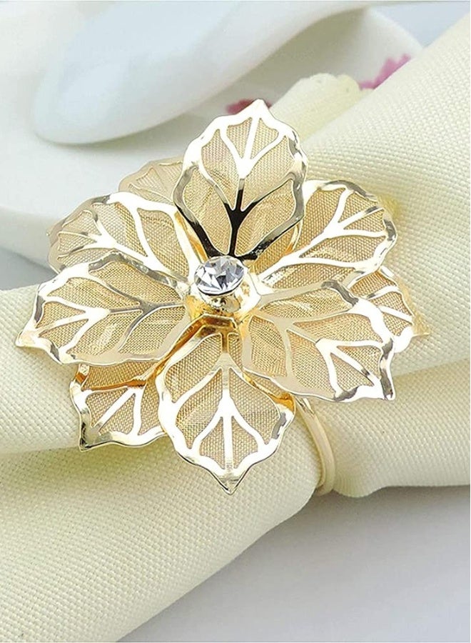 Napkin Rings Alloy Hollow Out Flower Ring Napkin Holder Adornment Exquisite Household Floral Rhinestone Napkins Rings Set of 8  - Image 2
