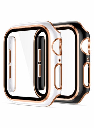 Cases Compatible with Apple Watch Series 7 41mm, 2Pcs with Tempered Glass Screen Protector Electroplated Rose Gold Edge Slim Case Cover for Women Men(Black/White) - pzsku/Z41B2149EB96A91D46812Z/45/_/1657797749/d0b40248-14f5-44d2-b142-7f3b718dd79f