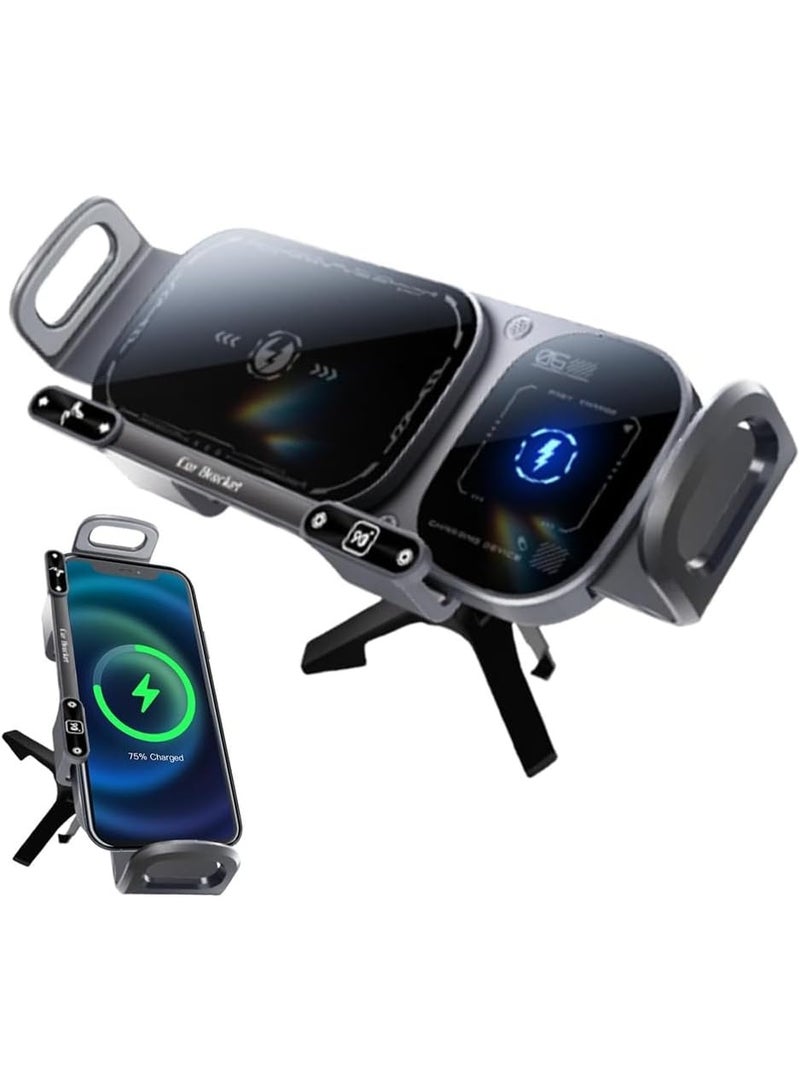 Azonee Wireless Charging Phone Holder, AZONEE Car Air Outlet Mount, Double Coil Design for Fast Charging, 360° Rotation Mobile Phone Holder for Car, Compatible with Straight & Folding Phones - Image 3