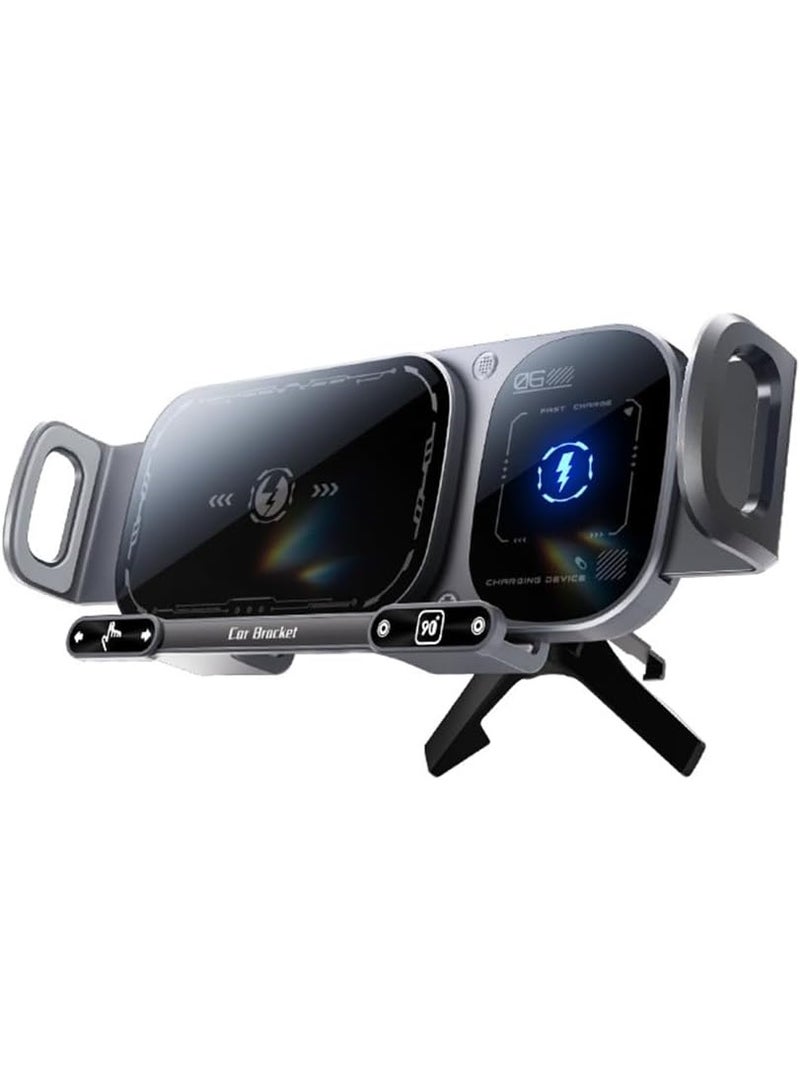 Azonee Wireless Charging Phone Holder, AZONEE Car Air Outlet Mount, Double Coil Design for Fast Charging, 360° Rotation Mobile Phone Holder for Car, Compatible with Straight & Folding Phones - Image 1