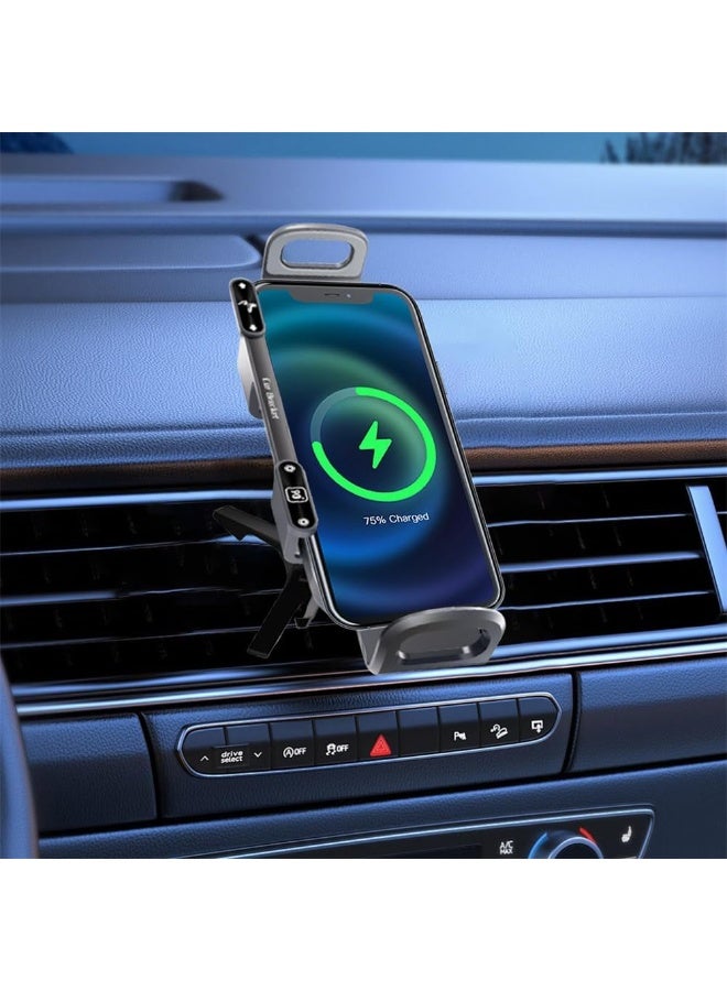Azonee Wireless Charging Phone Holder, AZONEE Car Air Outlet Mount, Double Coil Design for Fast Charging, 360° Rotation Mobile Phone Holder for Car, Compatible with Straight & Folding Phones - Image 5