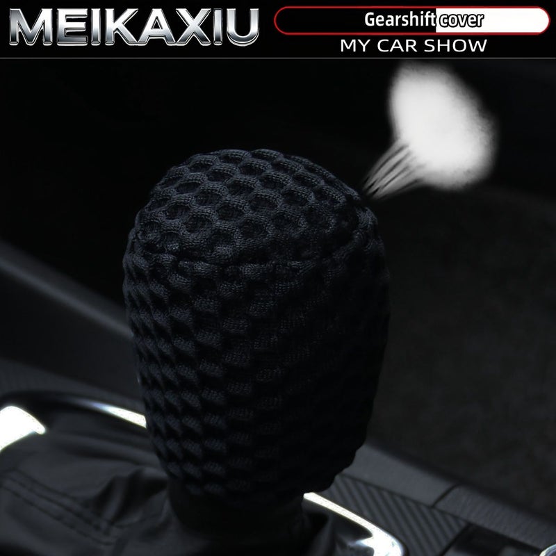 Orange 3D Breathable Mesh Car Gear Shift Cover Hand Grip Cover Gear Shifter Dust Cover - Image 3