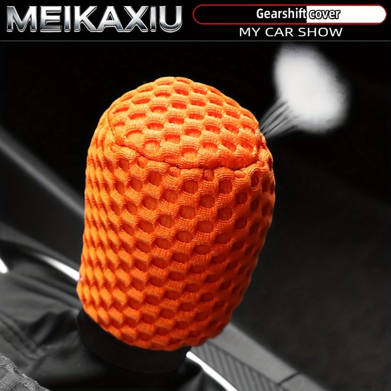 Orange 3D Breathable Mesh Car Gear Shift Cover Hand Grip Cover Gear Shifter Dust Cover - Image 1