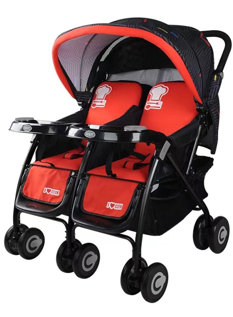 baobaohao عربة أطفال باوباوهوا التوأمية - حمراء - Image 1
