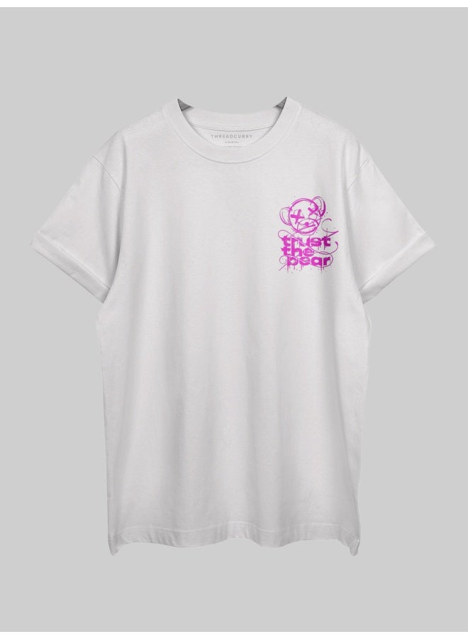 THREADCURRY تي شيرت THREADCURRY Never Look Back مطبوع عليه عبارة "T-Shirt" قطني فضفاض بكتف منسدلة للرجال  - Image 2