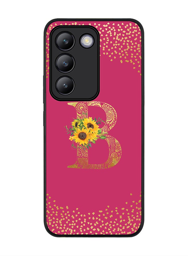 Stylizedd Rugged Black edge case for Vivo V30 Lite 5G, Cover Custom Monogram Initial Letter Mandala Floral Pattern Alphabet - B ( Deep Pink Rose ) - Image 1