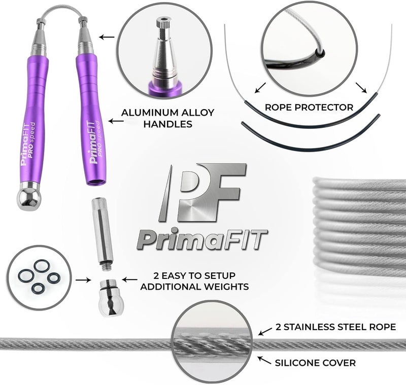 PrimaFit Jump Rope Pro Speed Skipping Rope Adjustable Adult Jumping Rope Weighted Aluminium Handles for Double Dutch Boxing Workout Crossfit Exercise Fitness Spare Cable Weights Protectors Carry Bag - Image 4