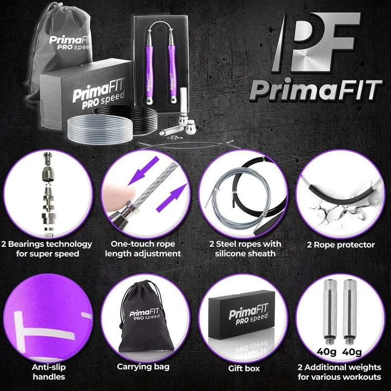 PrimaFit Jump Rope Pro Speed Skipping Rope Adjustable Adult Jumping Rope Weighted Aluminium Handles for Double Dutch Boxing Workout Crossfit Exercise Fitness Spare Cable Weights Protectors Carry Bag - Image 2