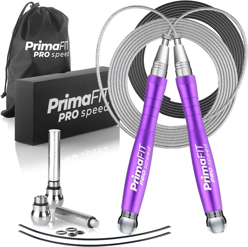 PrimaFit Jump Rope Pro Speed Skipping Rope Adjustable Adult Jumping Rope Weighted Aluminium Handles for Double Dutch Boxing Workout Crossfit Exercise Fitness Spare Cable Weights Protectors Carry Bag - Image 1