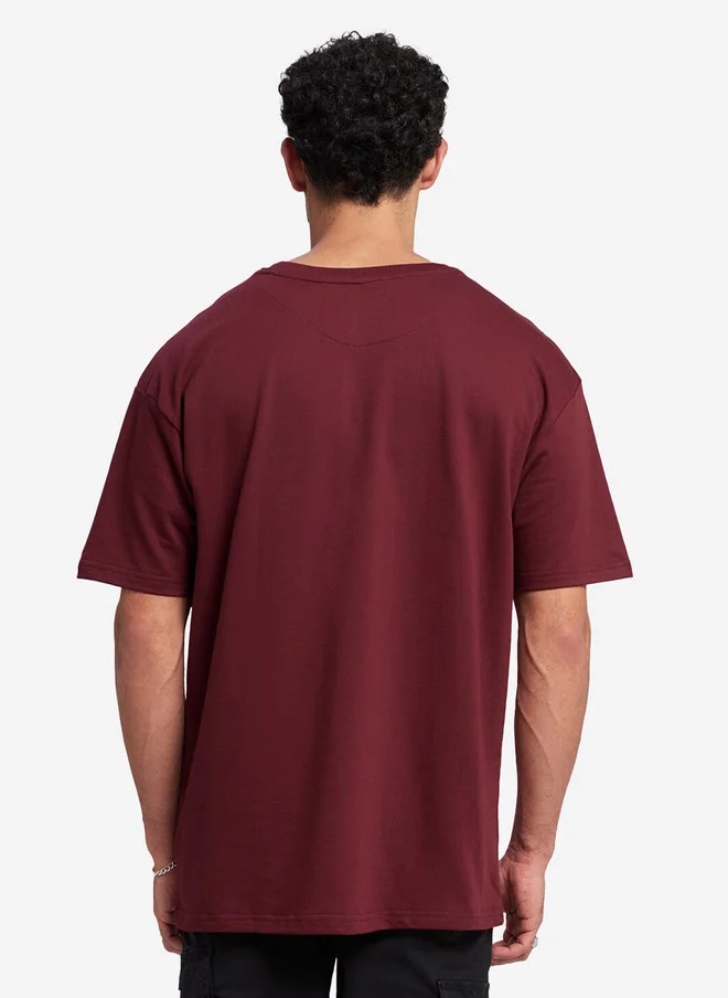The Souled Store  The Souled Store Men Maroon Solid Cotton Oversized Fit T-Shirt  | Best Price UAE